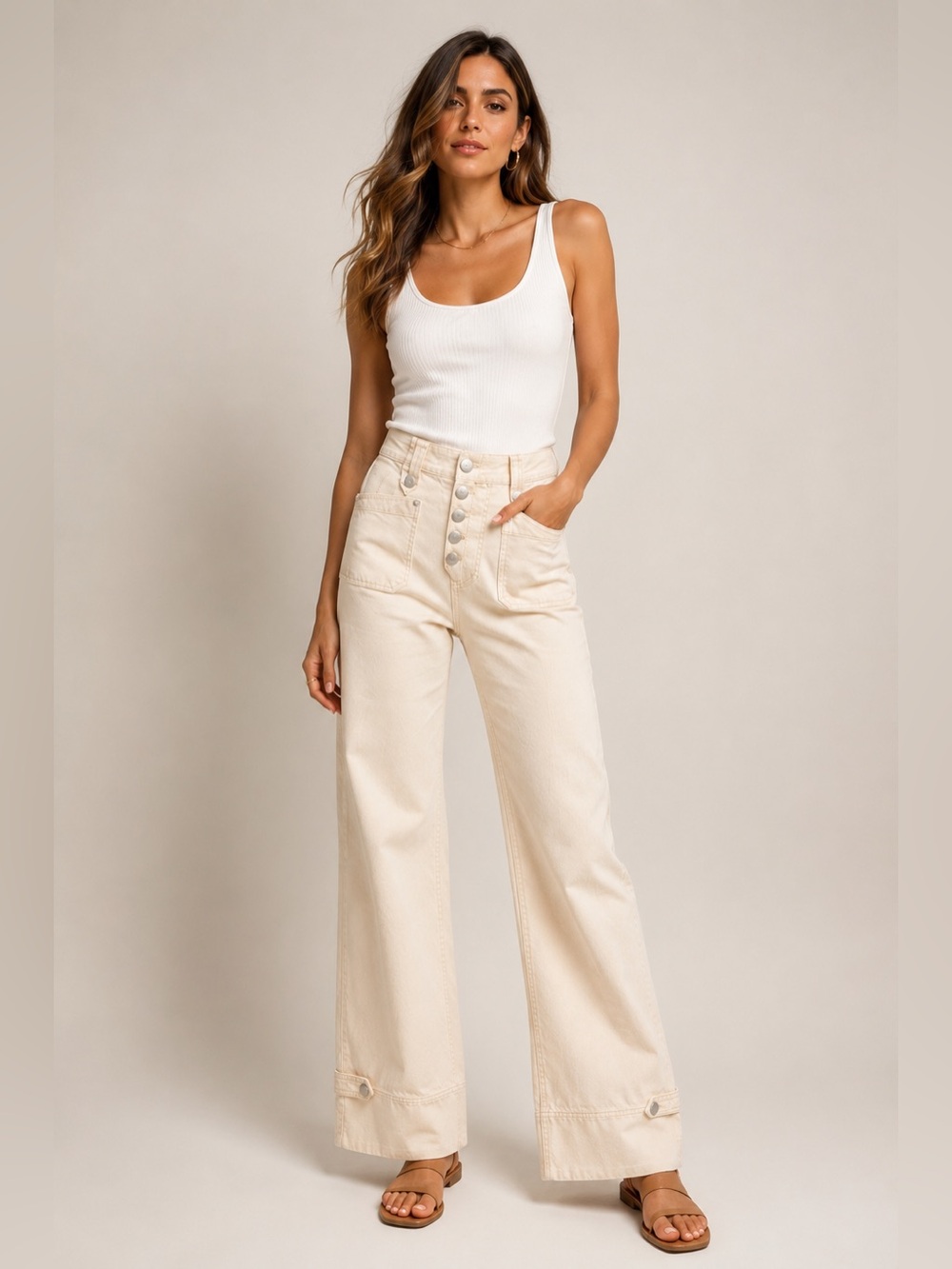 Farm Rio Buttoned Flare Pants - Picture 2 of 12